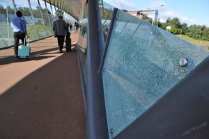 One of the shattered glass panels