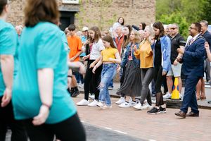 The new Telford Mayor Councillor Raj Mehta joins in the fun at the Ironbridge High Street Celebrations