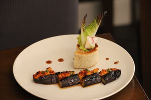 Eggplant with seafood