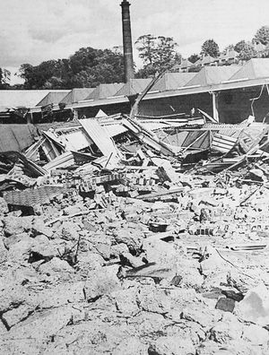 The demolition of the former Tatung factory in Bridgnorth. This is copied direct from the pages of the Shropshire Star of Saturday, September 12, 1987. The caption reads: 'Work has begun this week to demolish the former Tatung factory in Bridgnorth, once home to the town's largest employer. Tatung moved to Telford two years ago - the factory has remained empty ever since and is being cleared to make way for a major new housing development, with work due to start early in the new year.' 