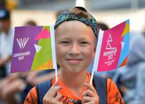 Young Ukrainian Artem Solovei, aged 8, shows his support