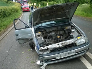 Supporting image for story: IN PICTURES: Man cut free in three car Stourbridge smash