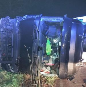 The lorry had ended up on its side after the collision. Photo: National Highways