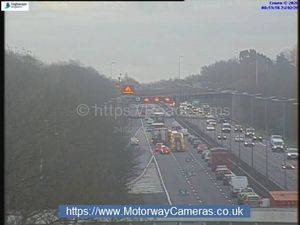 Traffic was stretched back along the M6 southbound carriageway after the collision. Photo: Motorway Cameras
