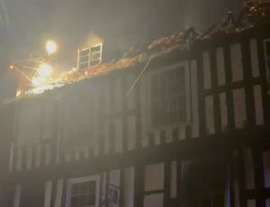 A view of the damage to Perches House in the early hours of the morning