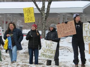 Supporting image for story: Crowds protest near Vermont ski resort where JD Vance planned family holiday