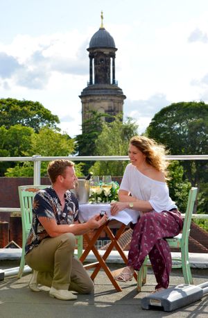 James getting down on one knee