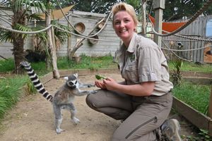 Georgia Hollinshead in the lemur enclosure