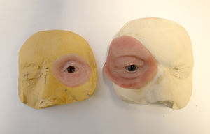 Prosthetic eyes set on a mould of someone's face