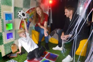 Youngster Eddie Potts trying out the new sensory van with Little Rascals manager Jessica Palmer-Jones, and co-founder, Dave Edwards.