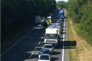 Supporting image for story: Three-lorry smash causes traffic chaos on A5 at Oswestry and A483 into Mid Wales
