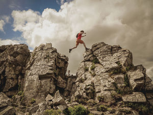 Taking a leap at the Stiperstones - photo by Matthew Chesworth posting as @mchesworthphotography on Instagram