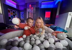 Inside Minsterley Primary School and Nursery's state-of-the-art new sensory room is Bobby and Lily-May