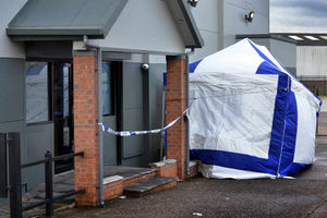 A police tent at Samsons Banqueting Suite in Rood End Road, Oldbury