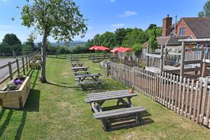The beer garden offers views across to the Clee Hills