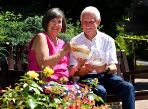 Heather Macey, president of Tettenhall and District WI, and Derek Clarke, chair of Wolverhampton MS Therapy Centre, get set for the afternoon tea event