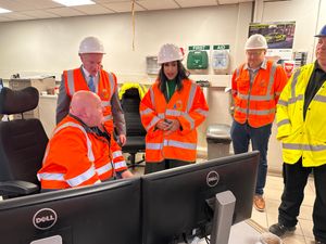The Secretary of State inside the waste plant 