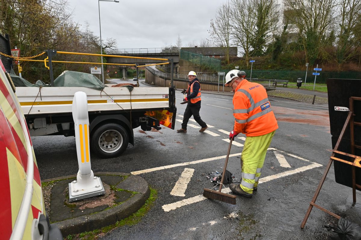 Watch: West Midlands road blocked with oil and debris following crash
