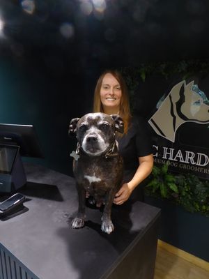 DC Hardy Premium Dog Grooming owner Donna Cash with her pet dog Hardy