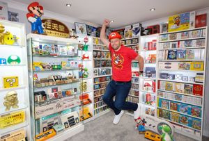 Steve Bagley, Super Mario collector with Super Mario memorabilia at his home in Staffordshire.