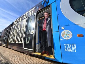 Supporting image for story: 'My family are so solidly Brummie': Peaky Blinders creator unveils new tram named after him ahead of Peaky Blinders world premiere