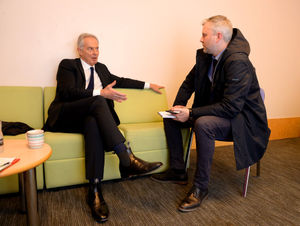 Pete Madeley chatting to former prime minister Sir Tony Blair