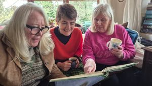 Pauline Rhodes, Judith Townsley and Marg Kynaston in Remote Control rehearsal.