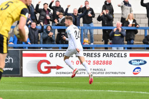 Remi Walker celebrates opening the scoring for AFC Telford United against AFC Fylde (Picture: Kieren Griffin Photography)