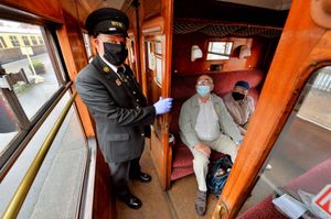 Ticket man Brian Cartwright with Bernard Stintt and Michael Bradley