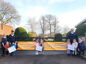 Staff and children at Kaleidoscope Nursery at St Andrews School in Shifnal are celebrating. Pictured are children with some of the staff. Picture via: Kaleidoscope Nursery.