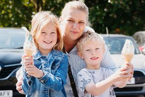 From left: Mia Earyl, nine, Della Early and Kai Early, six, from DMK