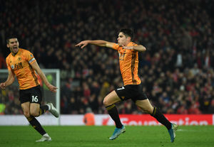 Pedro Neto of Wolverhampton Wanderers celebrates after scoring a goal to make it a disallowed goal ruled out by VAR. (AMA/Sam Bagnall)