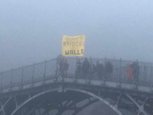 The banner was hung from the Iron Bridge