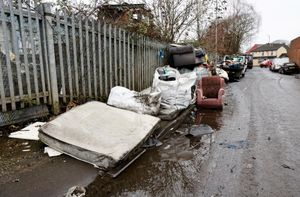 Rubbish, including sofa, mattresses, skip,  caravan and rubble has been dumped on Springvale Street , Ann Street and Ward Street in Willenhall in West Midlands. 