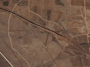 A satellite image showing Israeli forces digging along the Alpha Line separating the Israeli-occupied Golan Heights from a demilitarised zone in Syria patrolled by UN forces