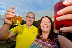 Nicole Cox and Lance Spreadbury say cheers