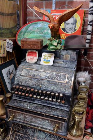 The most recently acquired cash register - a 1890 National made in Dayton, Ohio.