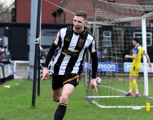 Jack Birch scores and celebrates for Stafford Rangers.