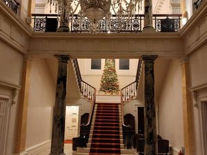 The grand staircase at Netley Hall outside Shrewsbury is the scene of a dreadful murder. 