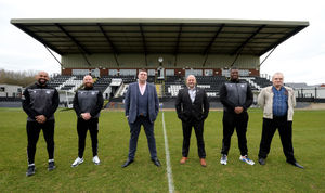 Club owners Hayden Dando and Graham Jones(centre) with manager Keenan Meakin-Richards, assistant Graham Deakin, head coach Jemiah Richards and club secretary Terry McMahon
