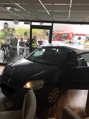 The aftermath of the crash inside the shop, picture: Brierley Hill Fire Station