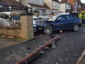 Supporting image for story: Telegraph pole brought down in Quarry Bank crash