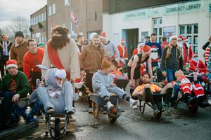 NORTH COPYRIGHT SHROPSHIRE STAR JAMIE RICKETTS 22/12/2019 - Wem's First Charity Christmas Wheelbarrow Fun Run....