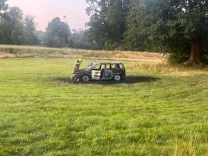 A car went up in flames at Henlle Park Golf Club in Gobowen. Picture: Oswestry Fire Station