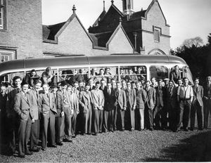 'On our way to Yorkshire'. Walford College students in 1955 on their way to Yorkshire by coach. The building in the background is Walford Manor. Picture supplied by Lucy Evans via Jon Parry at Walford & North Shropshire College.