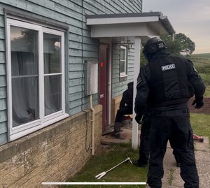 Officers execute a warrant at Ryan Preece and Caroline Bradley's home in Rocks Green, Ludlow. Picture: West Mercia Police