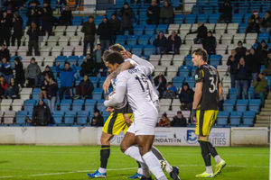 Adan George celebrates getting AFC Telford back into their FA Trophy tie against Altrincham at the Seah Stadium (Picture: Jayden Porter)