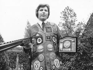 Brian Bradley, of Claverley, a top clay pigeon shooting marksman in the 1970s and 1980s. The picture from 1973 shows Brian wearing his shooting jacket with some of the badges he had won to that date. Picture supplied by John Burns of Claverley's local history group