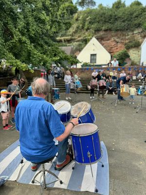 Ronnie Prudence and his drumming workshop on the Quayside in Bridgnorth