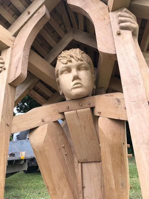 John Merrill’s wooden sculpture called Refuge is a popular artwork in the Jebb Garden next to the mere at Ellesmere